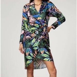 NEW MILLY With TAG Jordan Tropical Palm  Wrap dress in black multi